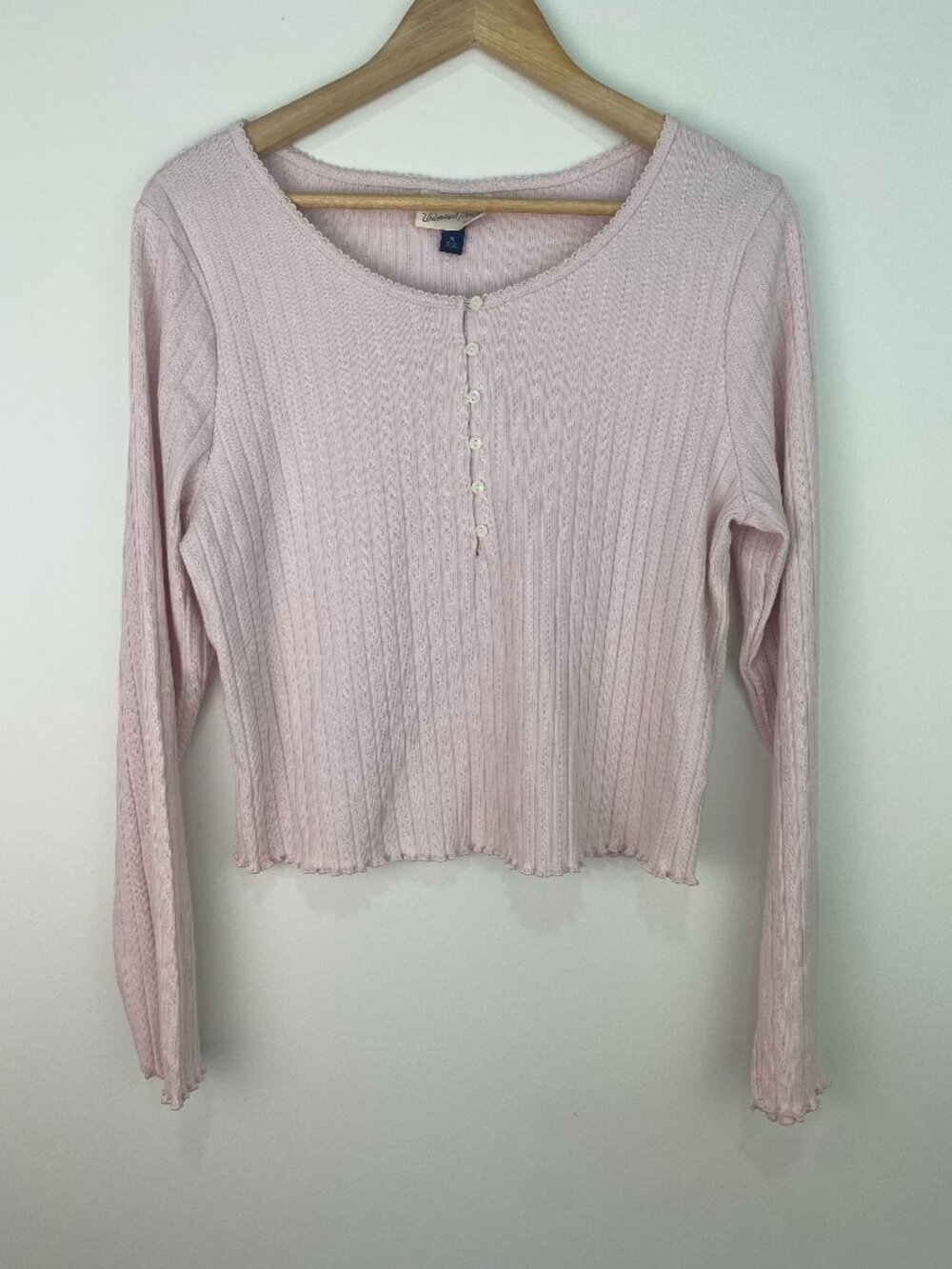 Universal Thread Pink Pointelle Henley Long Sleeve Top | XL